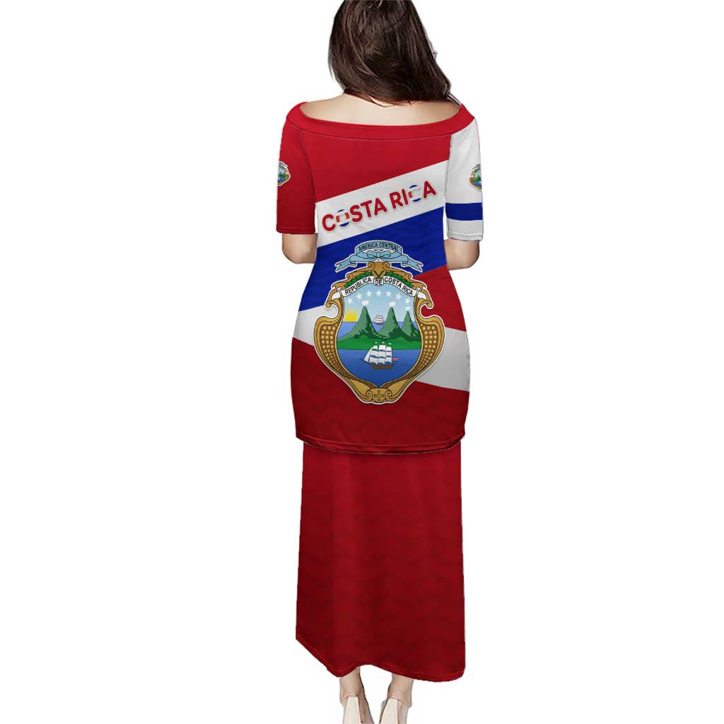 Costa Rica Flag Puletasi Red White Blue with National Coat of Arms and Shield Design - Wonder Print Shop