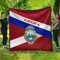 Costa Rica Flag Quilt Red White Blue with National Coat of Arms and Shield Design - Wonder Print Shop
