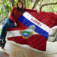 Costa Rica Flag Quilt Red White Blue with National Coat of Arms and Shield Design - Wonder Print Shop