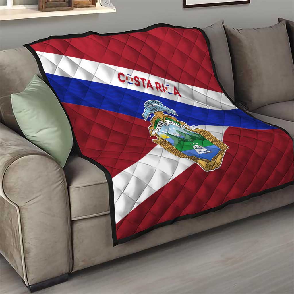 Costa Rica Flag Quilt Red White Blue with National Coat of Arms and Shield Design - Wonder Print Shop
