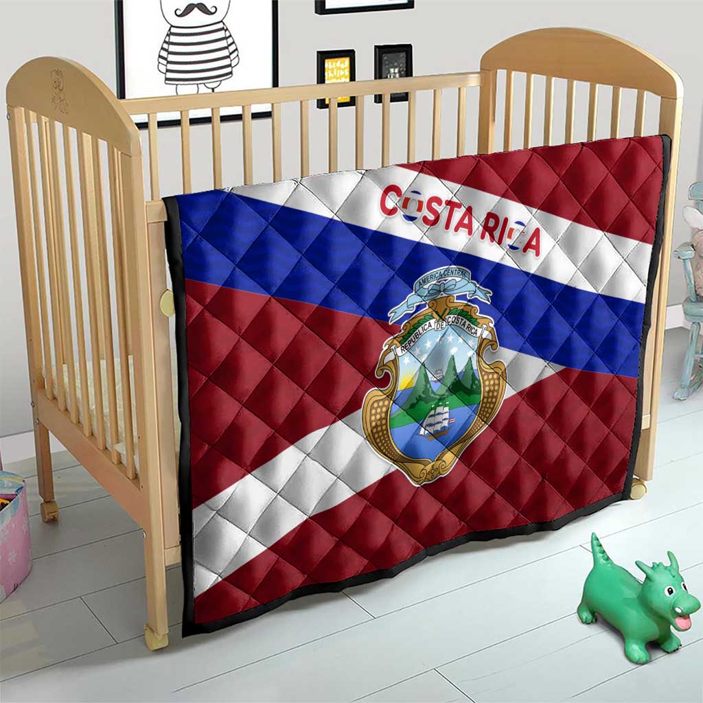 Costa Rica Flag Quilt Red White Blue with National Coat of Arms and Shield Design - Wonder Print Shop