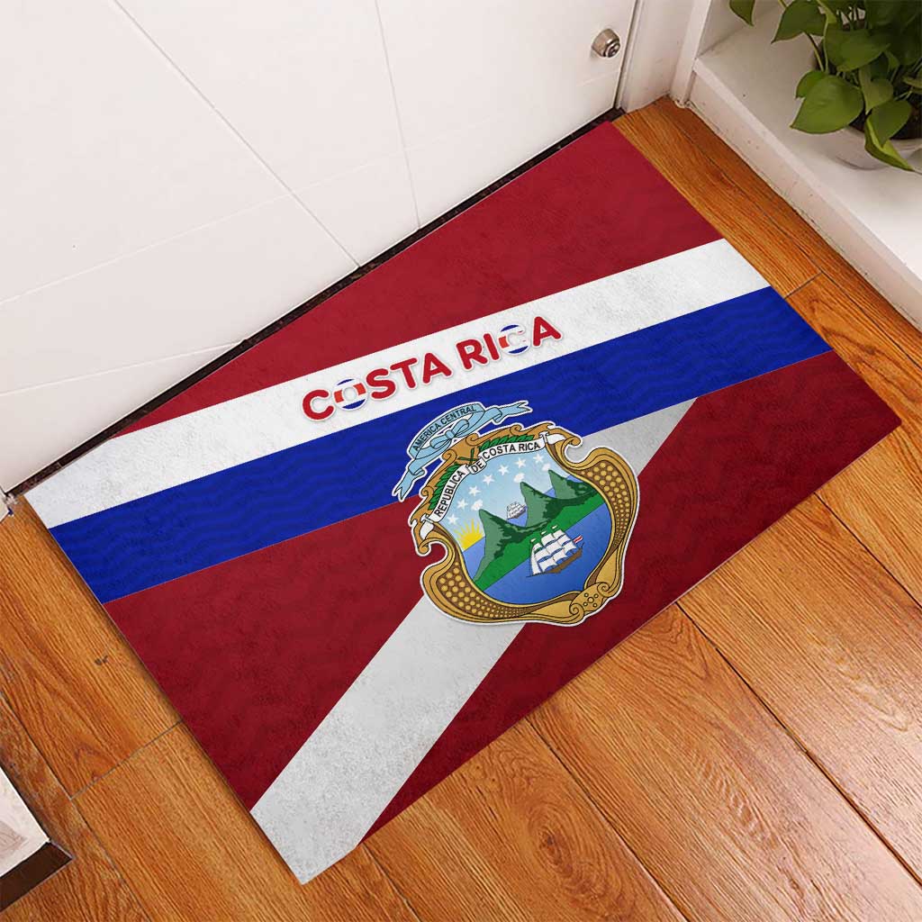 Costa Rica Flag Rubber Doormat Red White Blue with National Coat of Arms and Shield Design - Wonder Print Shop
