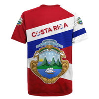 Costa Rica Flag Rugby Jersey Red White Blue with National Coat of Arms and Shield Design - Wonder Print Shop
