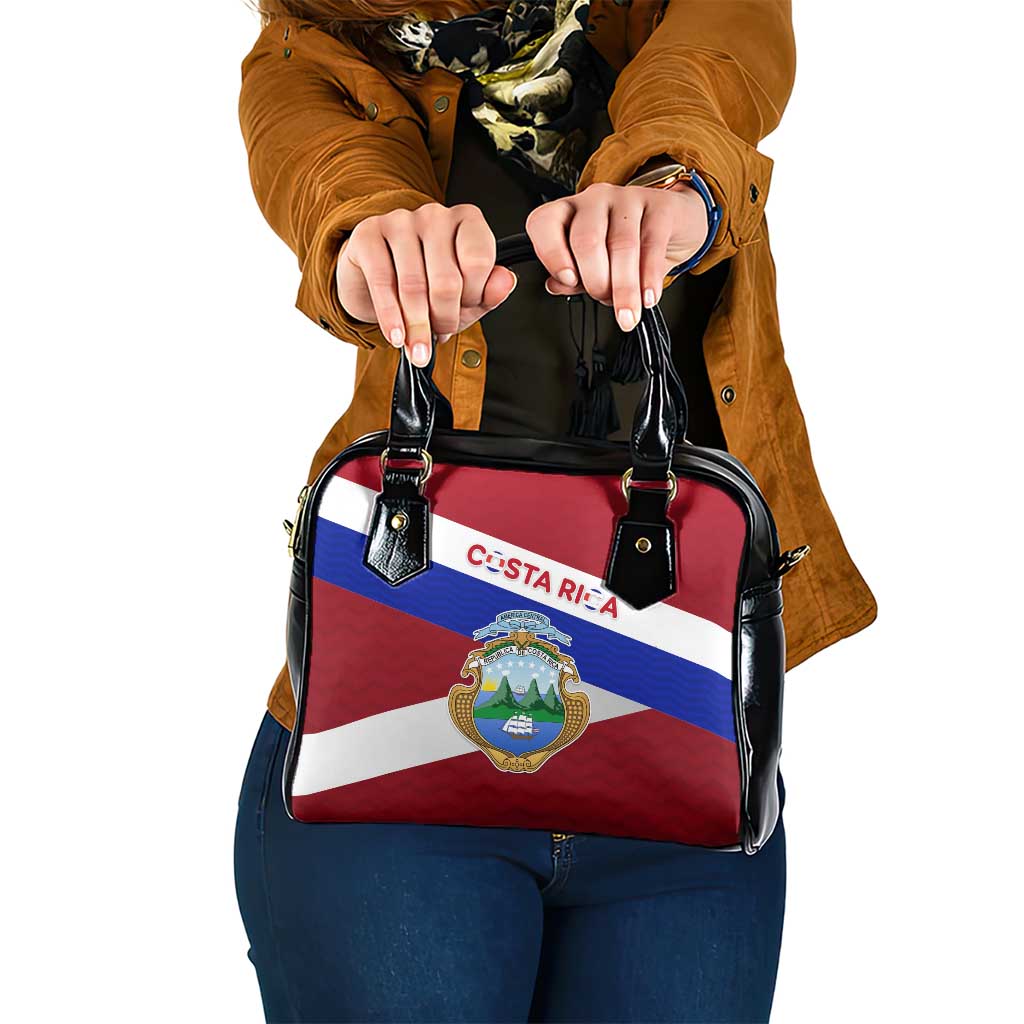 Costa Rica Flag Shoulder Handbag Red White Blue with National Coat of Arms and Shield Design - Wonder Print Shop