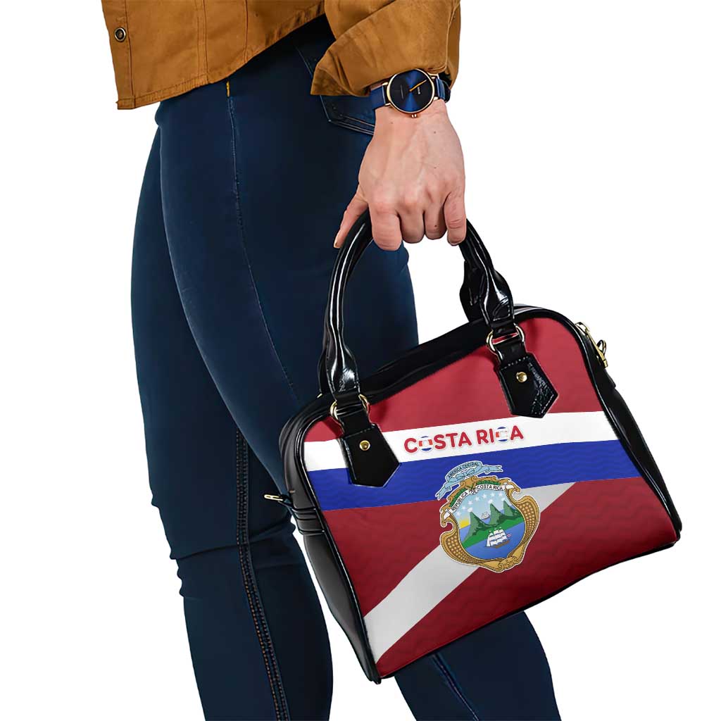 Costa Rica Flag Shoulder Handbag Red White Blue with National Coat of Arms and Shield Design - Wonder Print Shop