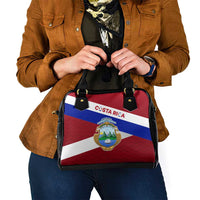 Costa Rica Flag Shoulder Handbag Red White Blue with National Coat of Arms and Shield Design - Wonder Print Shop