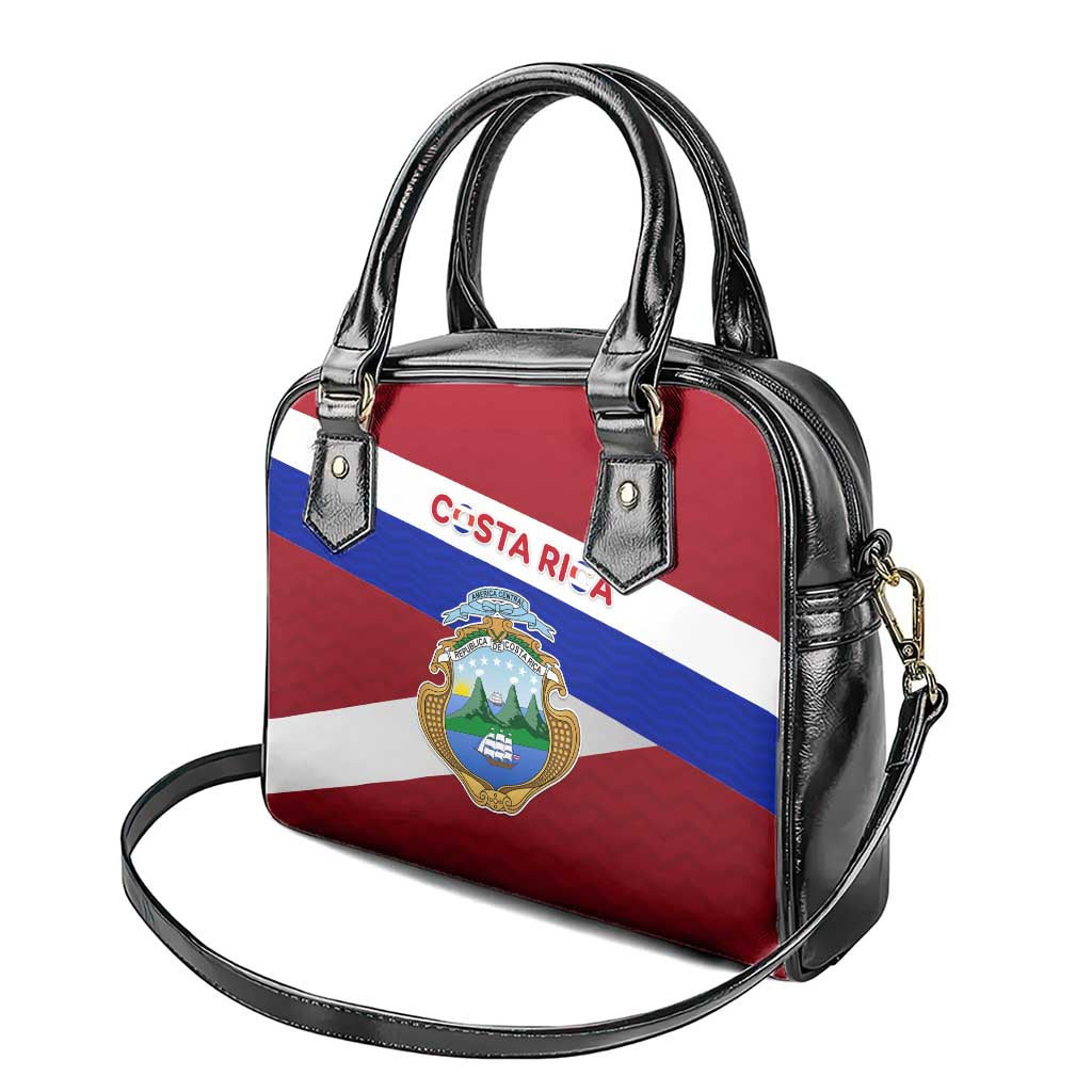 Costa Rica Flag Shoulder Handbag Red White Blue with National Coat of Arms and Shield Design - Wonder Print Shop