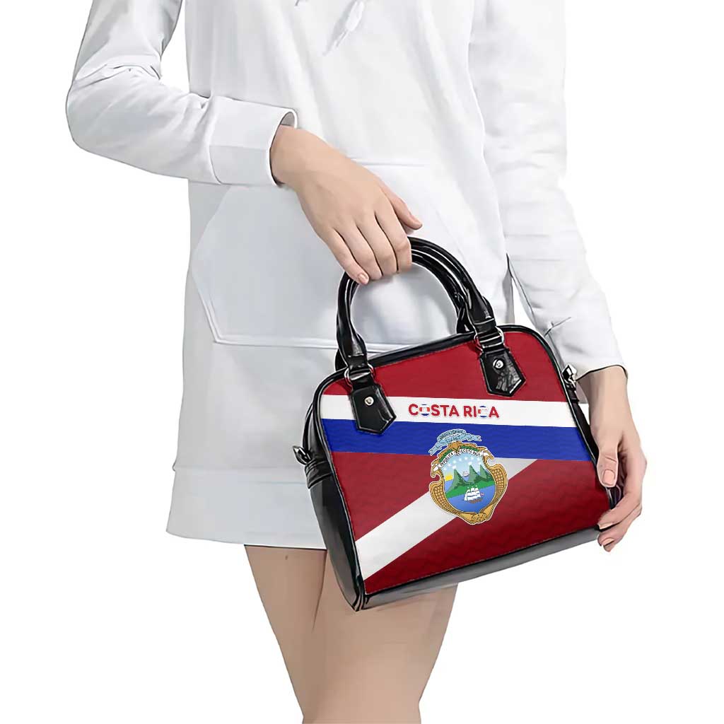 Costa Rica Flag Shoulder Handbag Red White Blue with National Coat of Arms and Shield Design - Wonder Print Shop