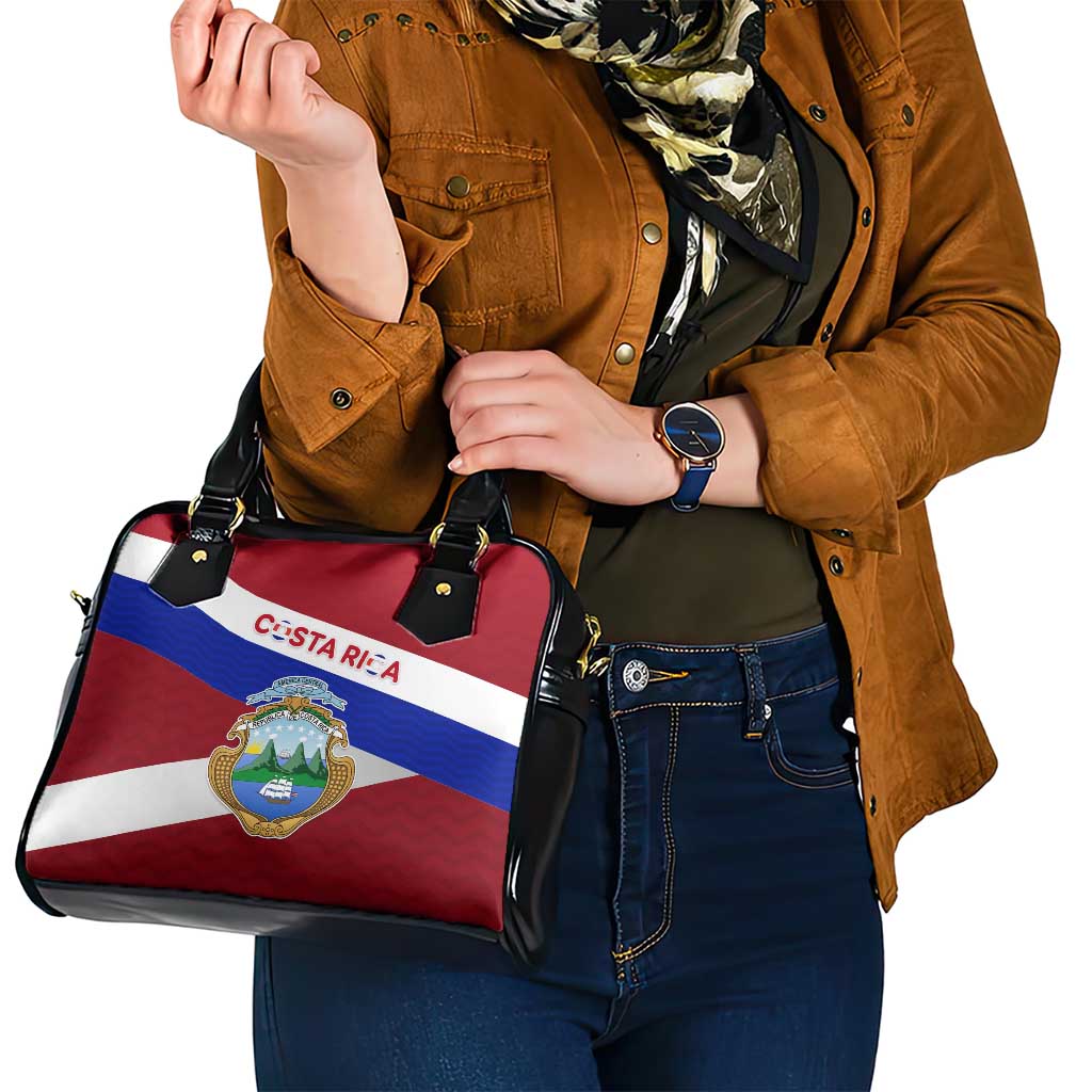 Costa Rica Flag Shoulder Handbag Red White Blue with National Coat of Arms and Shield Design - Wonder Print Shop