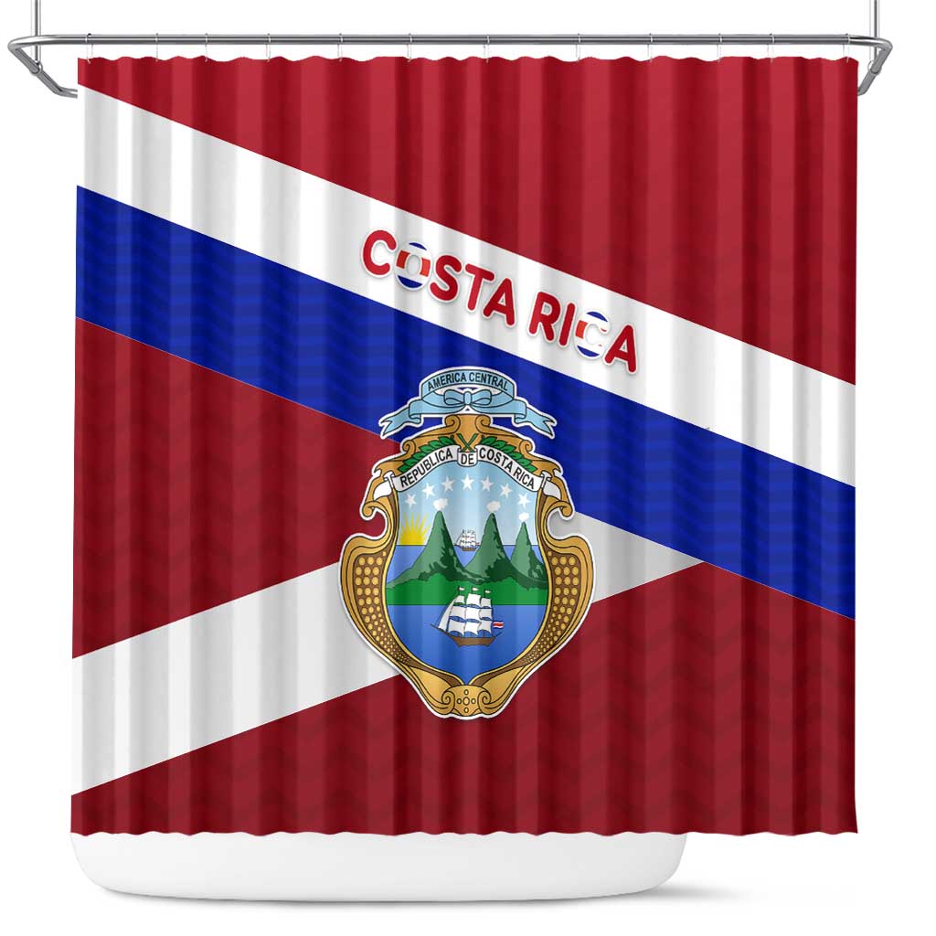 Costa Rica Flag Shower Curtain Red White Blue with National Coat of Arms and Shield Design - Wonder Print Shop
