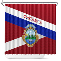 Costa Rica Flag Shower Curtain Red White Blue with National Coat of Arms and Shield Design - Wonder Print Shop