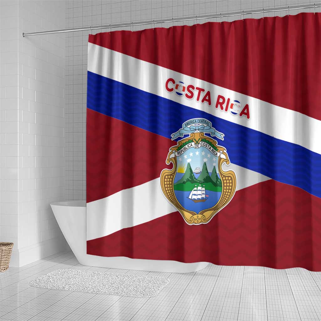 Costa Rica Flag Shower Curtain Red White Blue with National Coat of Arms and Shield Design - Wonder Print Shop