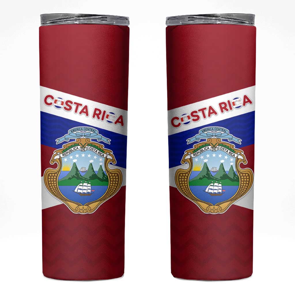 Costa Rica Flag Skinny Tumbler Red White Blue with National Coat of Arms and Shield Design - Wonder Print Shop