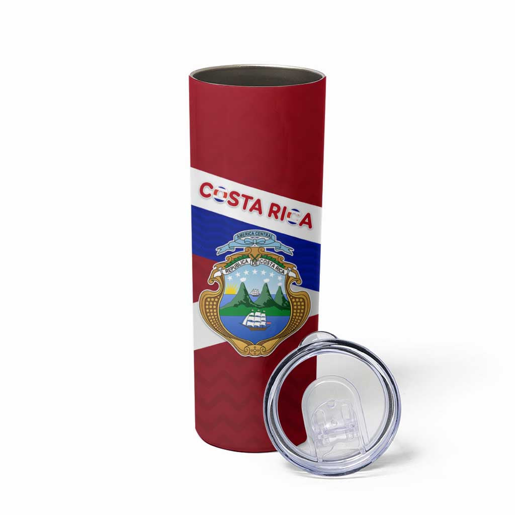 Costa Rica Flag Skinny Tumbler Red White Blue with National Coat of Arms and Shield Design - Wonder Print Shop