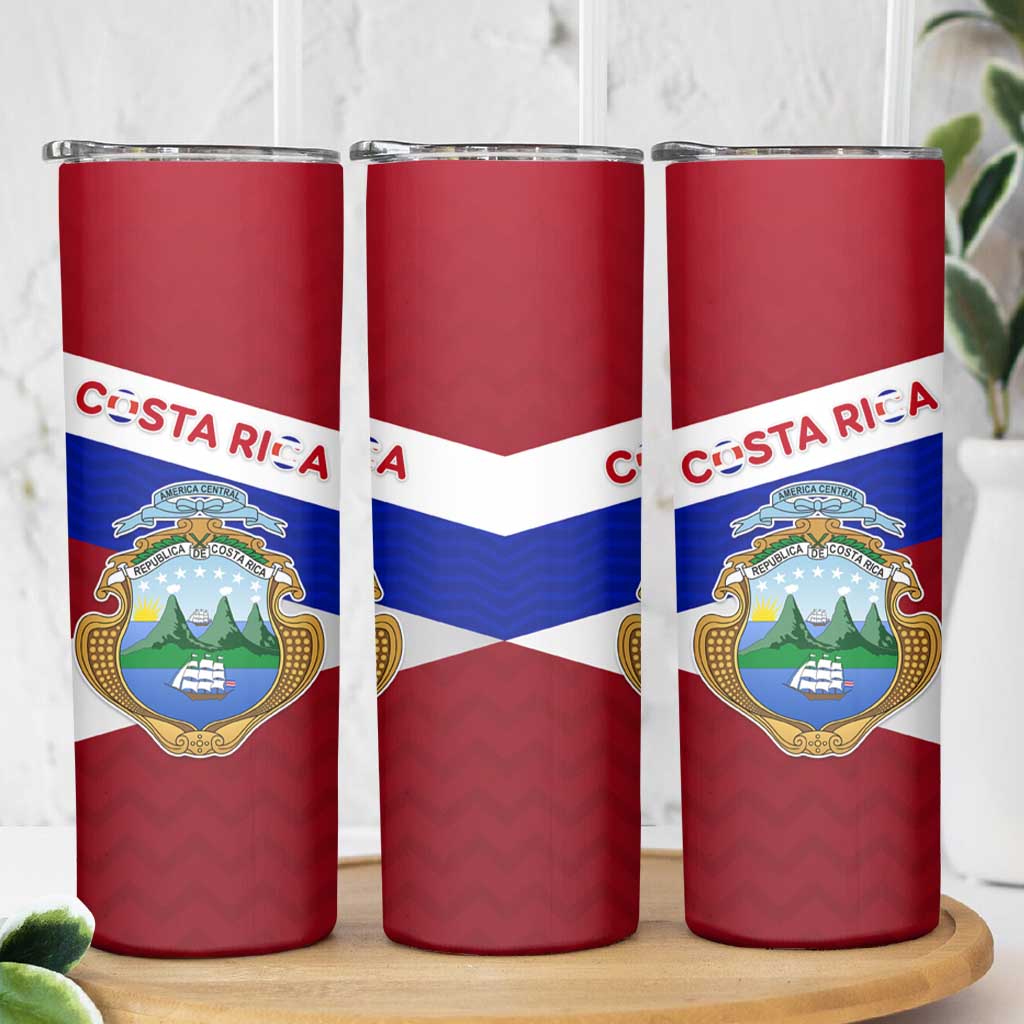 Costa Rica Flag Skinny Tumbler Red White Blue with National Coat of Arms and Shield Design - Wonder Print Shop