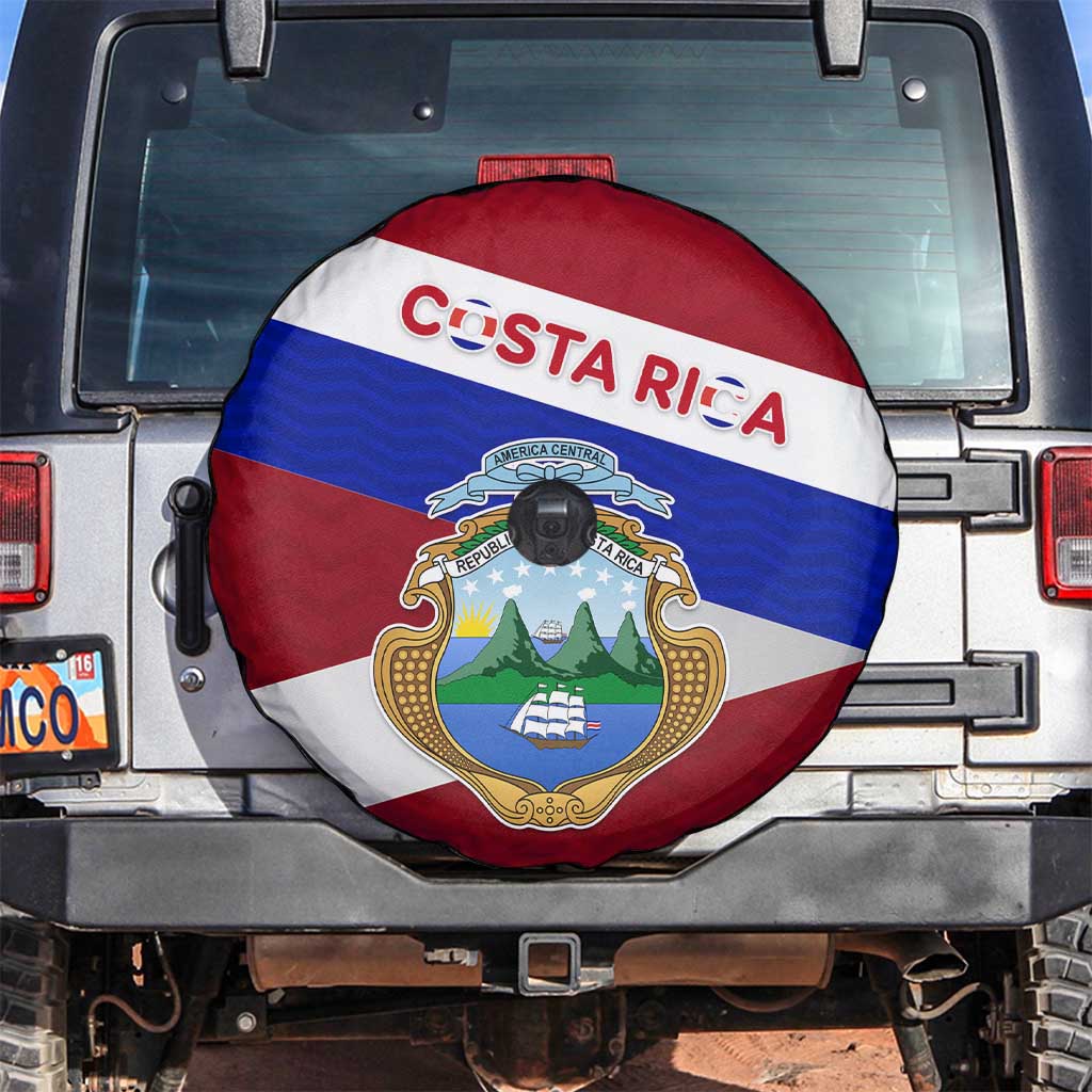 Costa Rica Flag Spare Tire Cover Red White Blue with National Coat of Arms and Shield Design - Wonder Print Shop