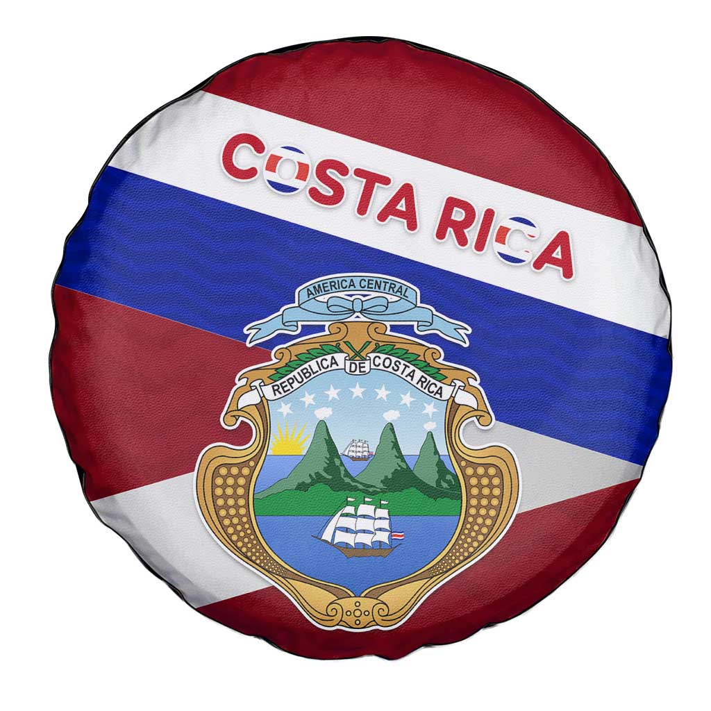 Costa Rica Flag Spare Tire Cover Red White Blue with National Coat of Arms and Shield Design - Wonder Print Shop