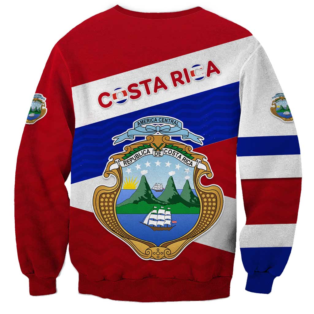 Costa Rica Flag Sweatshirt Red White Blue with National Coat of Arms and Shield Design - Wonder Print Shop