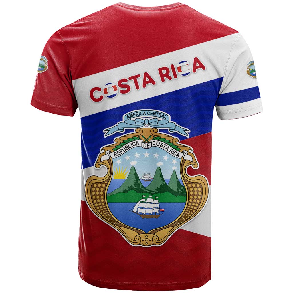 Costa Rica Flag T Shirt Red White Blue with National Coat of Arms and Shield Design - Wonder Print Shop