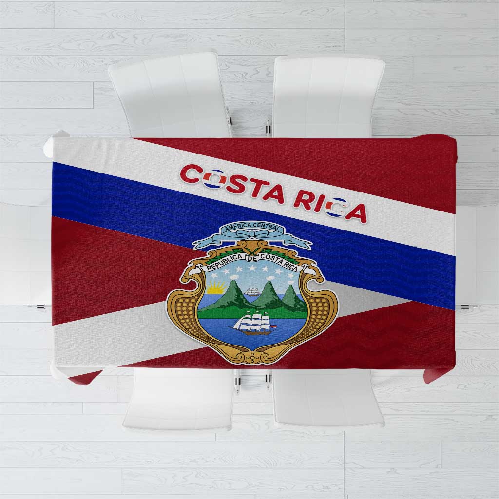 Costa Rica Flag Tablecloth Red White Blue with National Coat of Arms and Shield Design - Wonder Print Shop