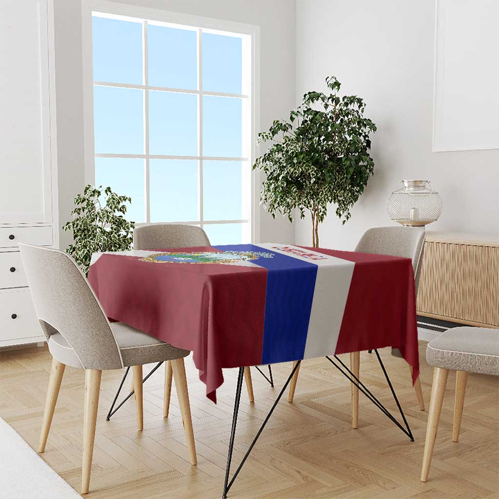 Costa Rica Flag Tablecloth Red White Blue with National Coat of Arms and Shield Design - Wonder Print Shop