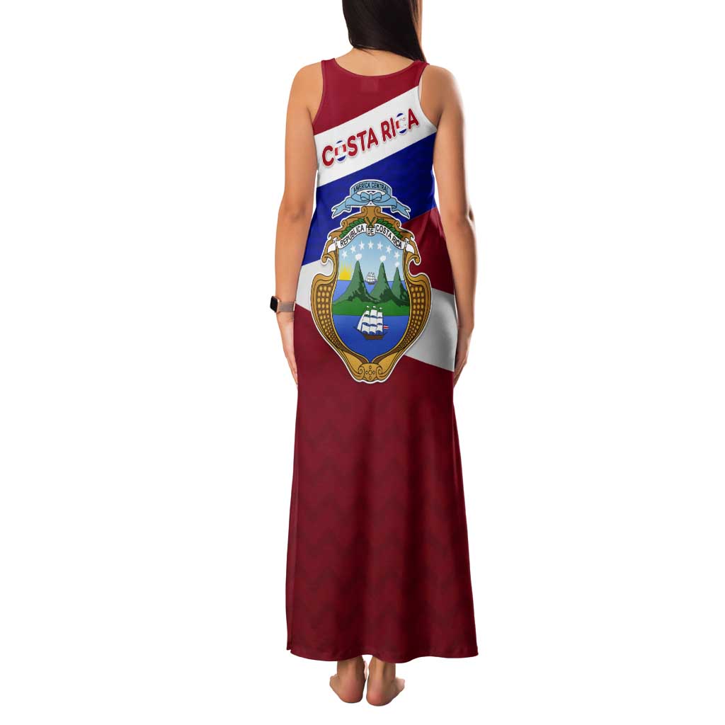 Costa Rica Flag Tank Maxi Dress Red White Blue with National Coat of Arms and Shield Design - Wonder Print Shop