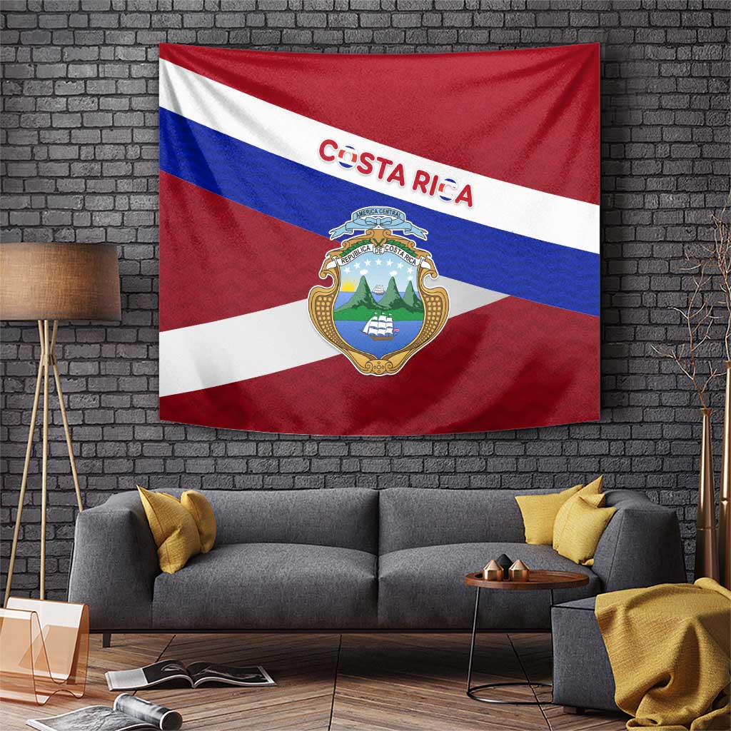 Costa Rica Flag Tapestry Red White Blue with National Coat of Arms and Shield Design - Wonder Print Shop