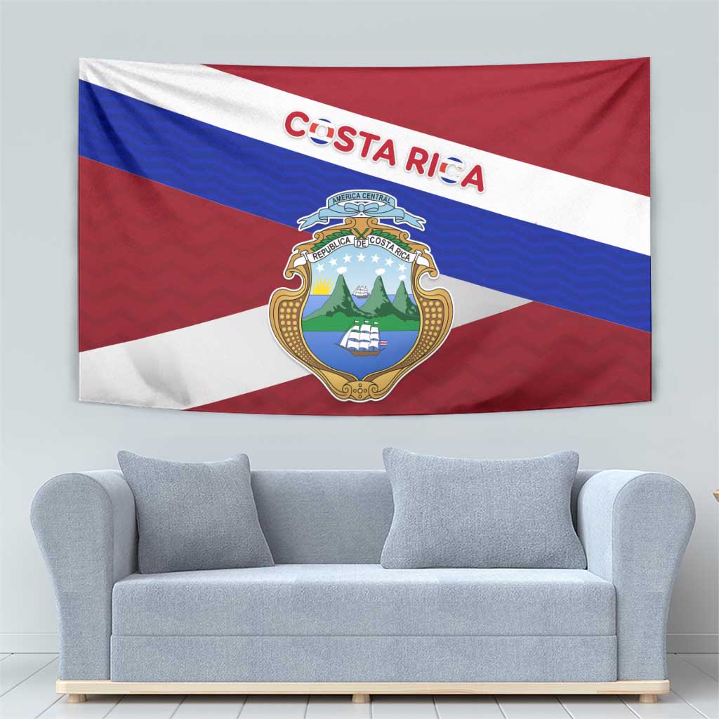 Costa Rica Flag Tapestry Red White Blue with National Coat of Arms and Shield Design - Wonder Print Shop