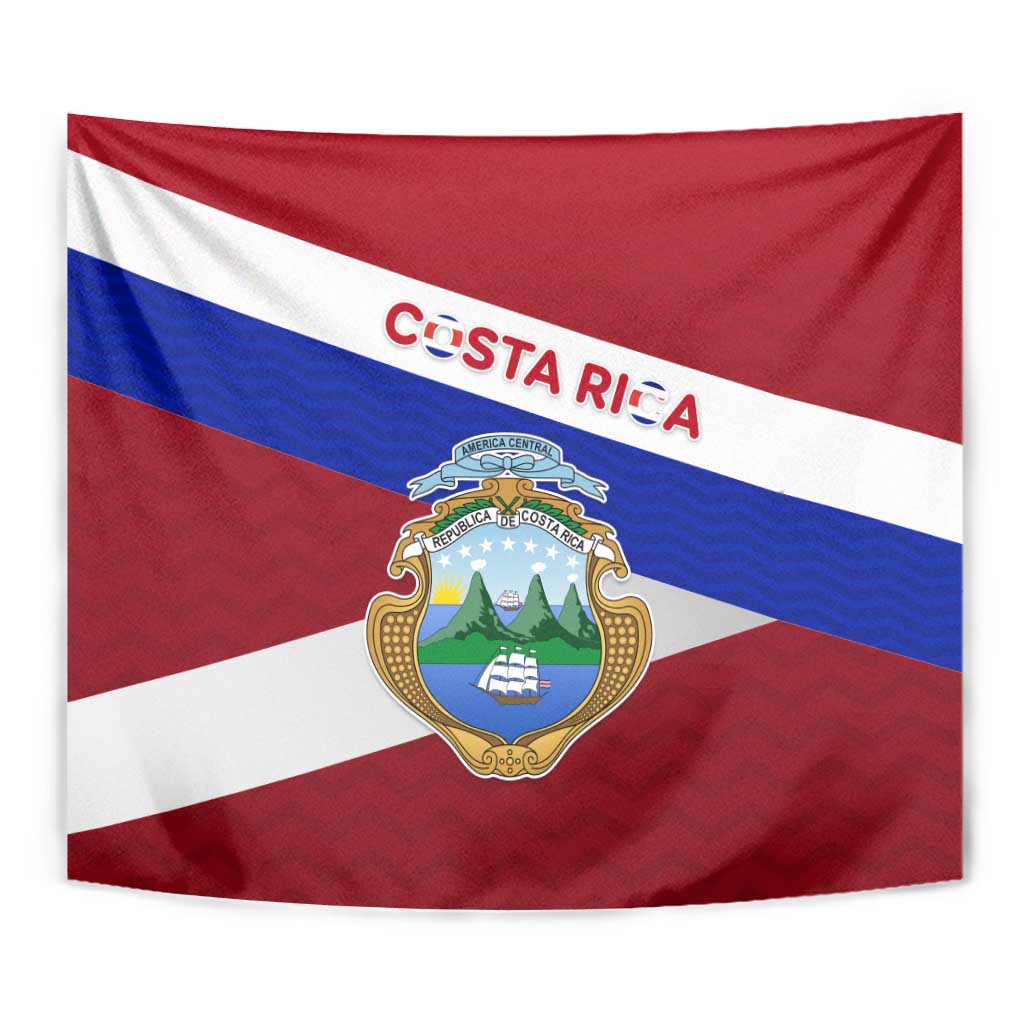 Costa Rica Flag Tapestry Red White Blue with National Coat of Arms and Shield Design - Wonder Print Shop