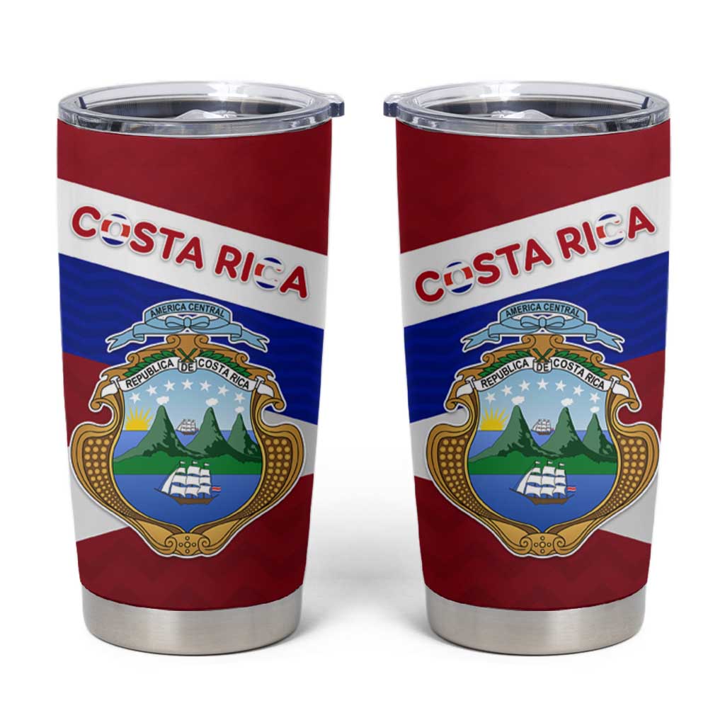 Costa Rica Flag Tumbler Cup Red White Blue with National Coat of Arms and Shield Design - Wonder Print Shop
