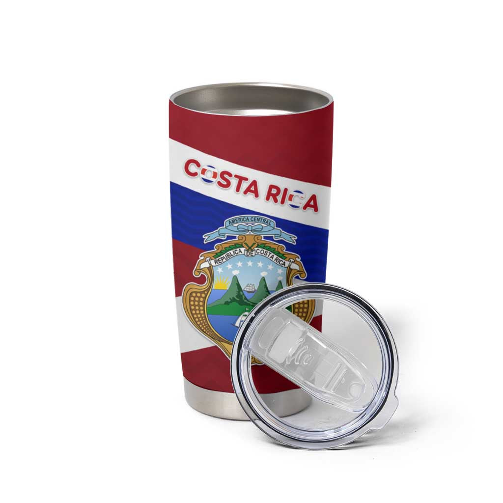 Costa Rica Flag Tumbler Cup Red White Blue with National Coat of Arms and Shield Design - Wonder Print Shop