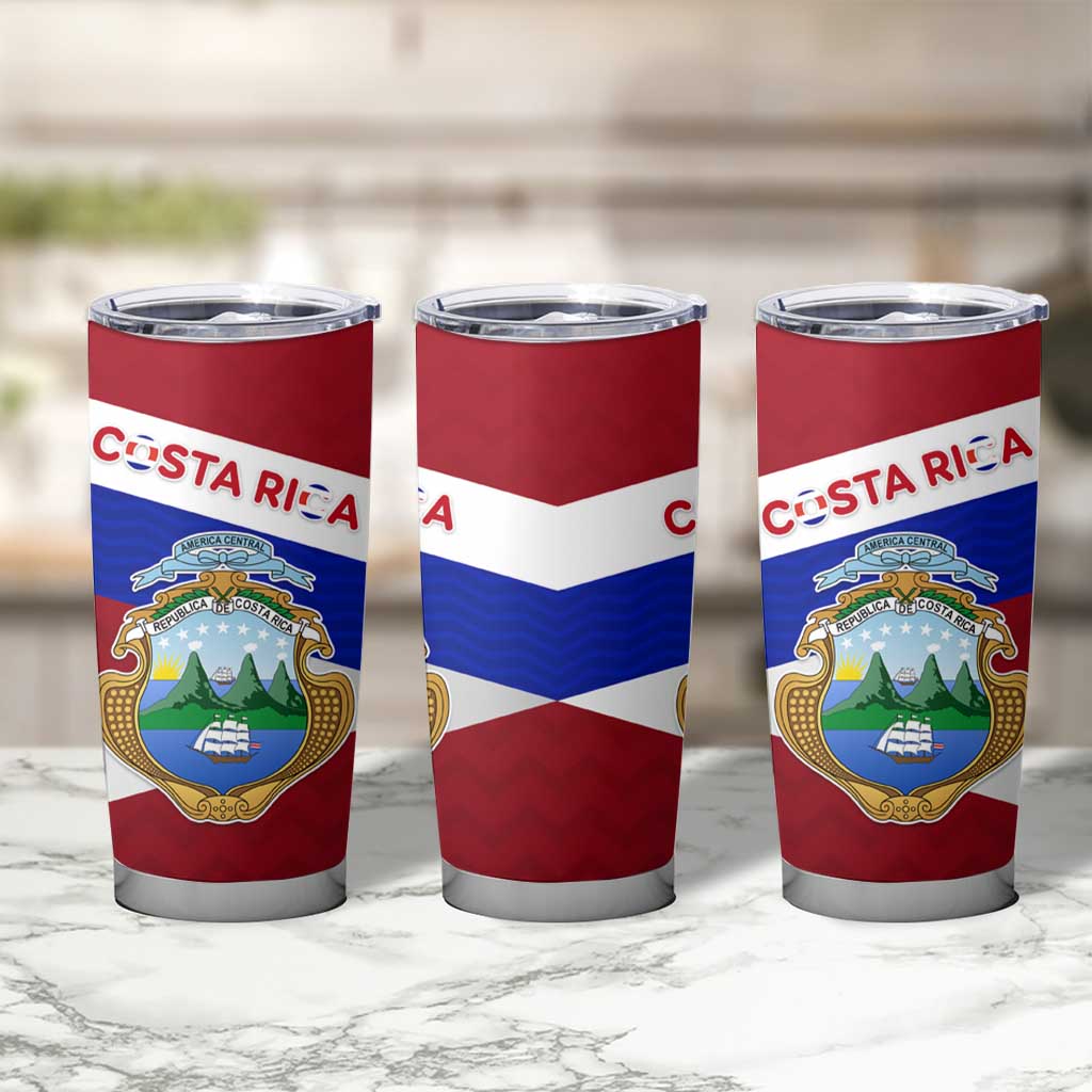 Costa Rica Flag Tumbler Cup Red White Blue with National Coat of Arms and Shield Design - Wonder Print Shop