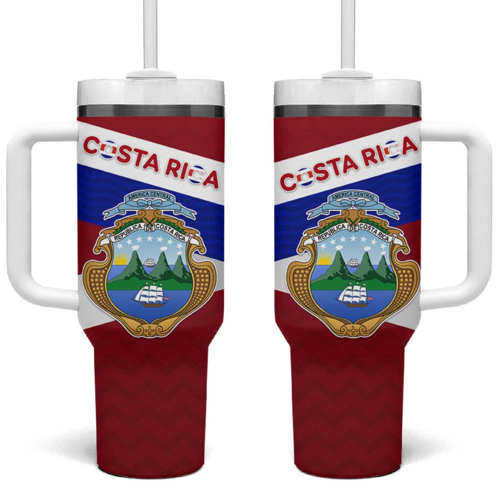 Costa Rica Flag Tumbler With Handle Red White Blue with National Coat of Arms and Shield Design - Wonder Print Shop