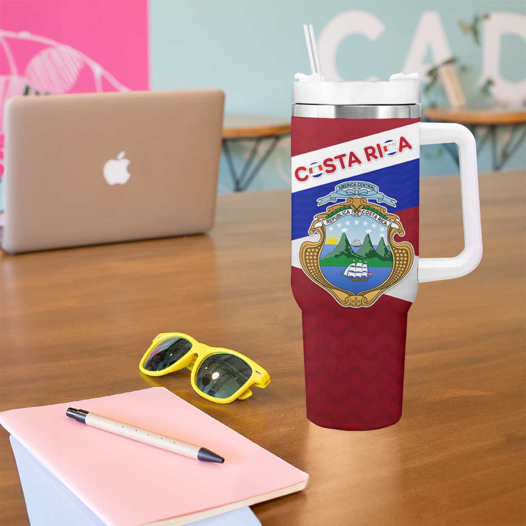 Costa Rica Flag Tumbler With Handle Red White Blue with National Coat of Arms and Shield Design - Wonder Print Shop