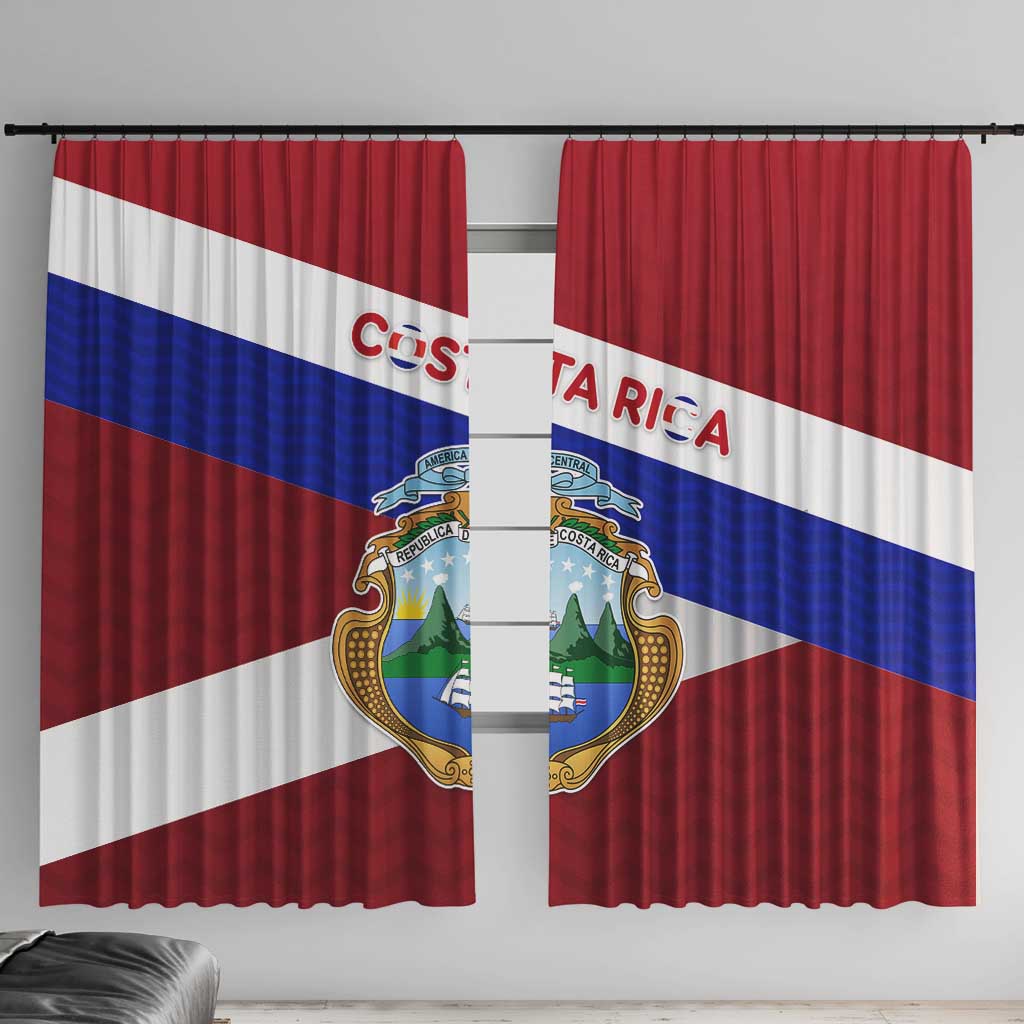 Costa Rica Flag Window Curtain Red White Blue with National Coat of Arms and Shield Design - Wonder Print Shop