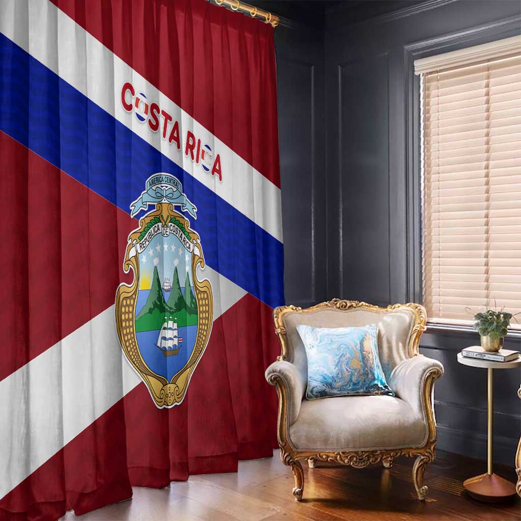 Costa Rica Flag Window Curtain Red White Blue with National Coat of Arms and Shield Design - Wonder Print Shop