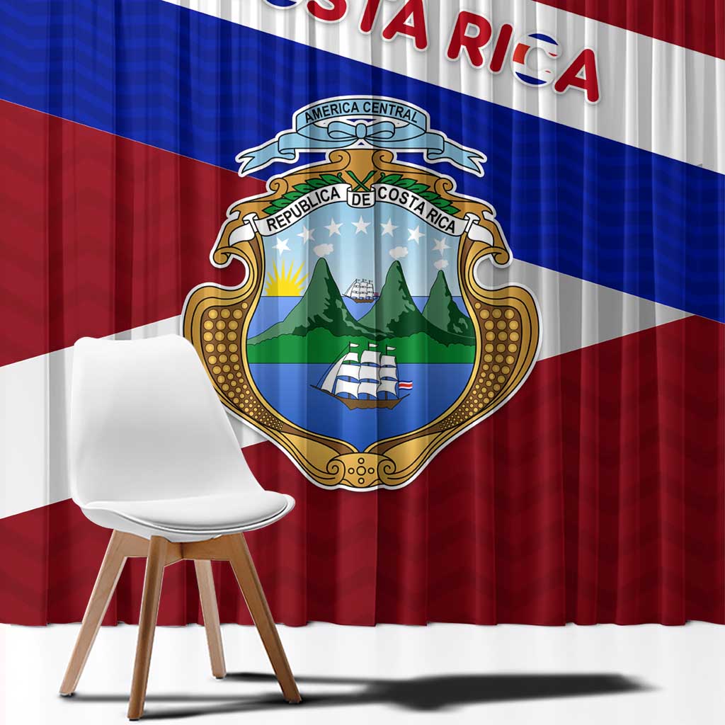 Costa Rica Flag Window Curtain Red White Blue with National Coat of Arms and Shield Design - Wonder Print Shop
