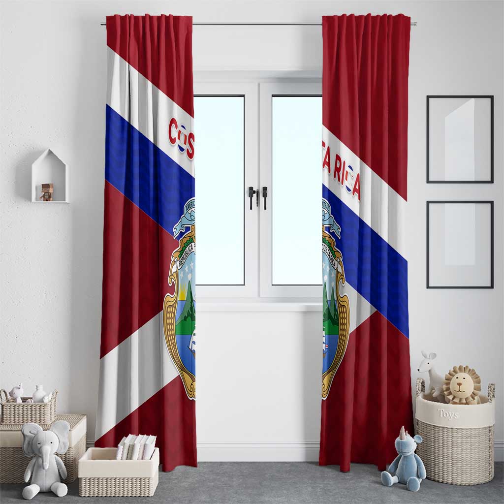 Costa Rica Flag Window Curtain Red White Blue with National Coat of Arms and Shield Design - Wonder Print Shop
