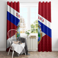 Costa Rica Flag Window Curtain Red White Blue with National Coat of Arms and Shield Design - Wonder Print Shop
