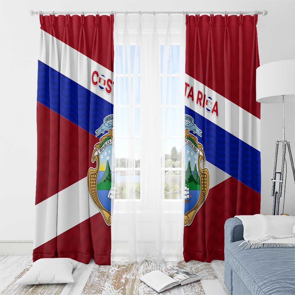 Costa Rica Flag Window Curtain Red White Blue with National Coat of Arms and Shield Design - Wonder Print Shop