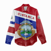 Costa Rica Flag Women Casual Shirt Red White Blue with National Coat of Arms and Shield Design - Wonder Print Shop