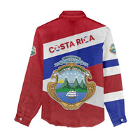 Costa Rica Flag Women Casual Shirt Red White Blue with National Coat of Arms and Shield Design - Wonder Print Shop
