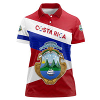 Costa Rica Flag Women Polo Shirt Red White Blue with National Coat of Arms and Shield Design - Wonder Print Shop