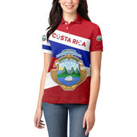 Costa Rica Flag Women Polo Shirt Red White Blue with National Coat of Arms and Shield Design - Wonder Print Shop