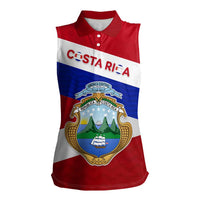 Costa Rica Flag Women Sleeveless Polo Shirt Red White Blue with National Coat of Arms and Shield Design - Wonder Print Shop