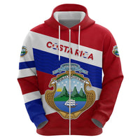 Costa Rica Flag Zip Hoodie Red White Blue with National Coat of Arms and Shield Design - Wonder Print Shop