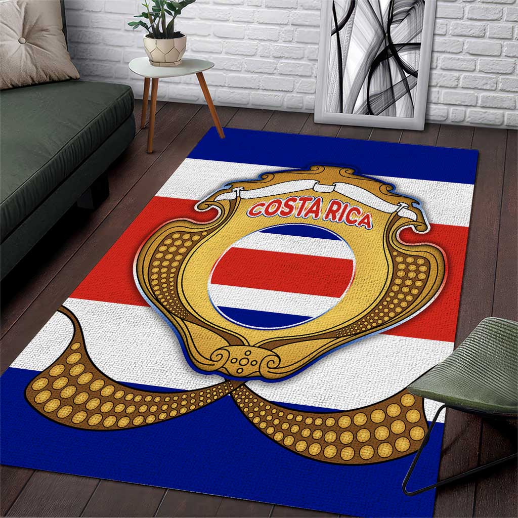 Costa Rica Flag Map Area Rug Red White Blue with National Colors and Gold Crest Design - Wonder Print Shop