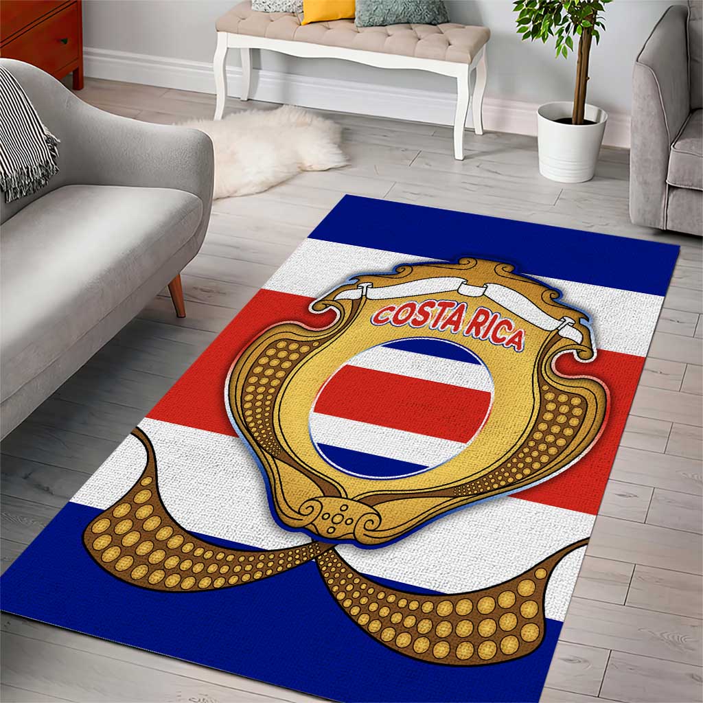 Costa Rica Flag Map Area Rug Red White Blue with National Colors and Gold Crest Design - Wonder Print Shop