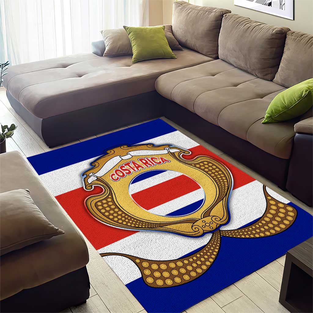 Costa Rica Flag Map Area Rug Red White Blue with National Colors and Gold Crest Design - Wonder Print Shop