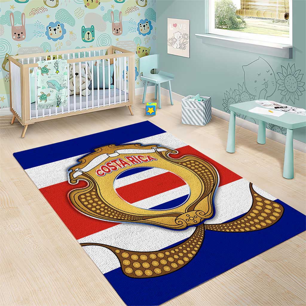 Costa Rica Flag Map Area Rug Red White Blue with National Colors and Gold Crest Design - Wonder Print Shop